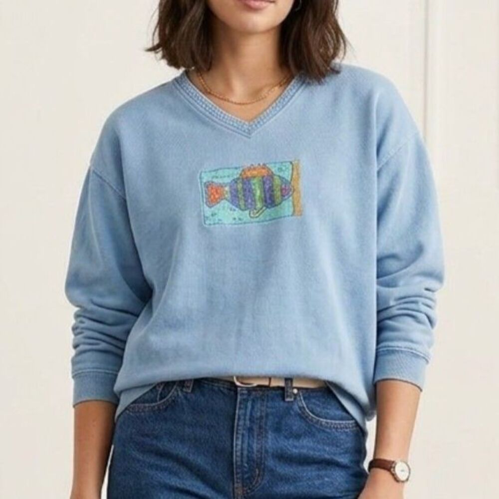Vintage Fresh Produce V-neck Sweatshirt Made in U.S.A. Size M